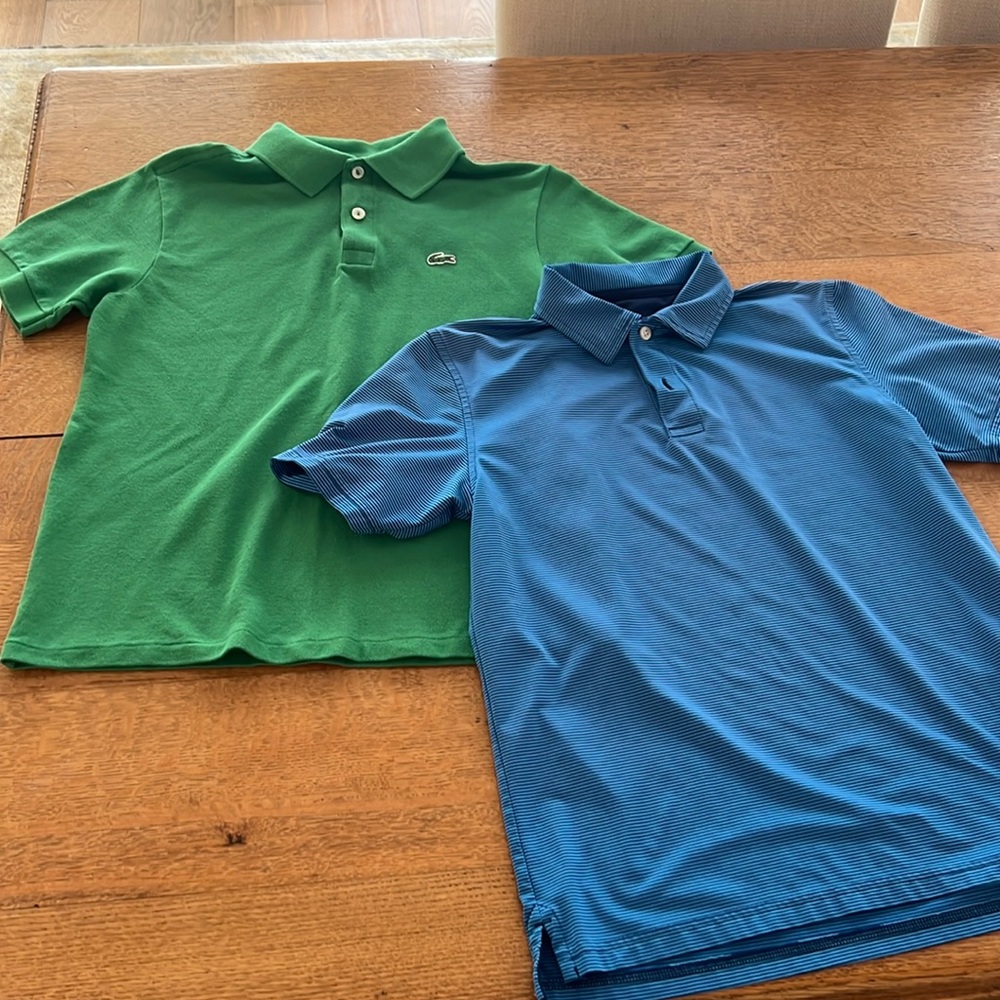Lacoste green shirt and Brooks Brothers performance fabric shirt